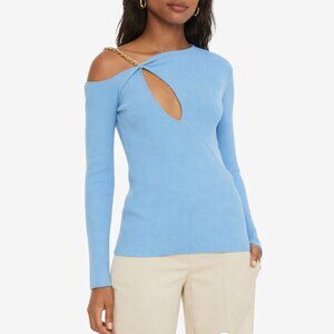 NICHOLAS Paloma Ribbed Chain-Strap Asymmetrical Cut-Out Top Long Sleeve Knit